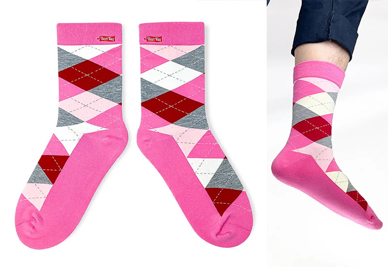 經典菱格紋-粉 厚襪款(2種尺寸)